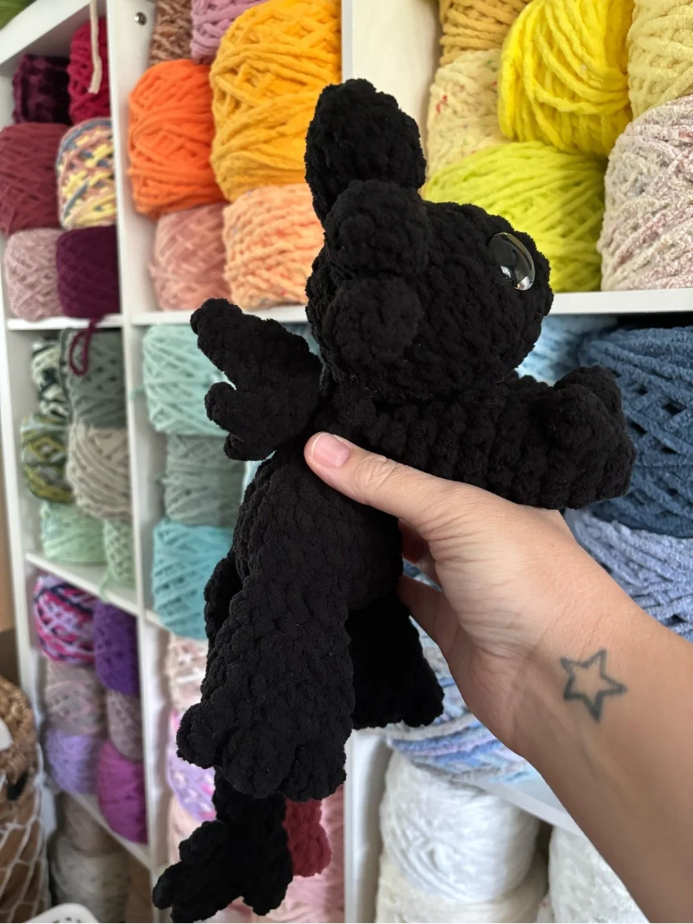 Crochet mini splooting Toothless night fury handmade plush.